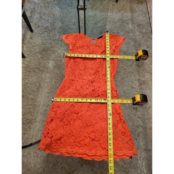Signature8 Women Red Lace Floral Open Back Short Sleeve Knee Length Dress Small - Picture 8 of 14